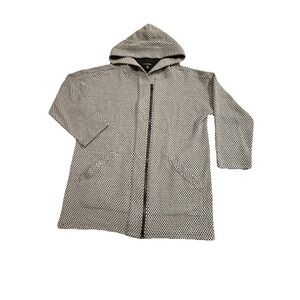 Eileen Fisher Woman Zip‎ Front Textured Knit Black Gray Hoodie Jacket Small S/P